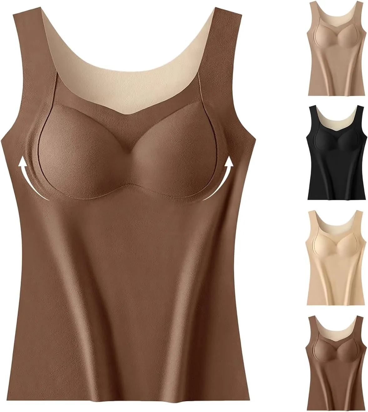 Thickened Warm Tank Top with Shelf Bra Winter Camisole Casual Wide Strap Wirelfree Shapewear Tank Fitted Warming Top