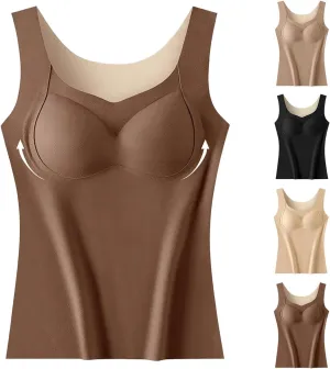 Thickened Warm Tank Top with Shelf Bra Winter Camisole Casual Wide Strap Wirelfree Shapewear Tank Fitted Warming Top