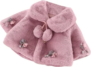 Toddler Baby Girls Cute Winter Warm Thick Faux Fur Capes Cardigan Cloak Coat with Bow Pom-Pom Balls Fuzzy Outwear