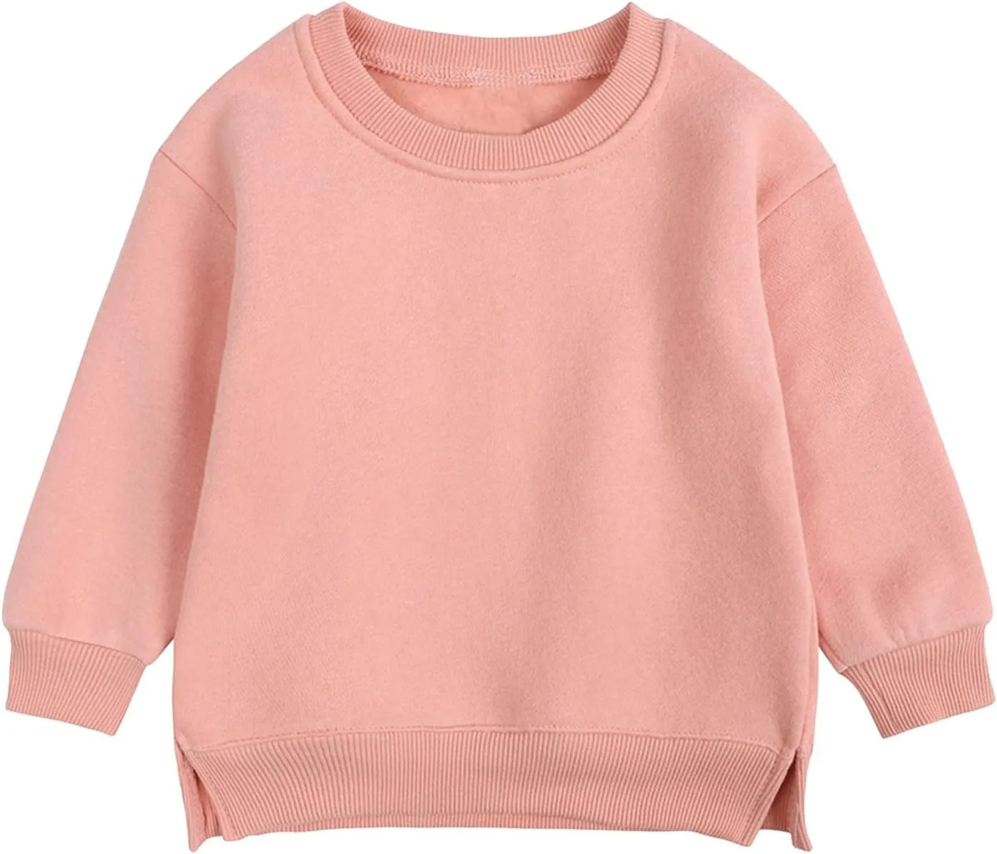 Toddler Boys Girls Fleece Lined Crewneck Sweatshirt Kids Sport Solid Basic Cotton Pullover Tops Long Girls Undershirts