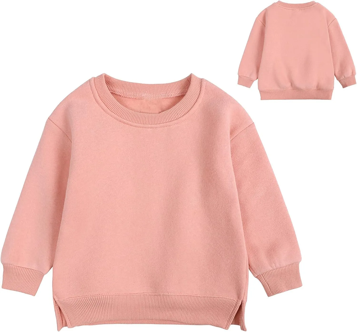 Toddler Boys Girls Fleece Lined Crewneck Sweatshirt Kids Sport Solid Basic Cotton Pullover Tops Long Girls Undershirts