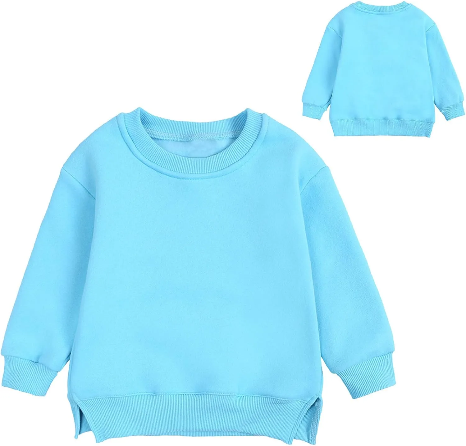 Toddler Boys Girls Fleece Lined Crewneck Sweatshirt Kids Sport Solid Basic Cotton Pullover Tops Long Girls Undershirts
