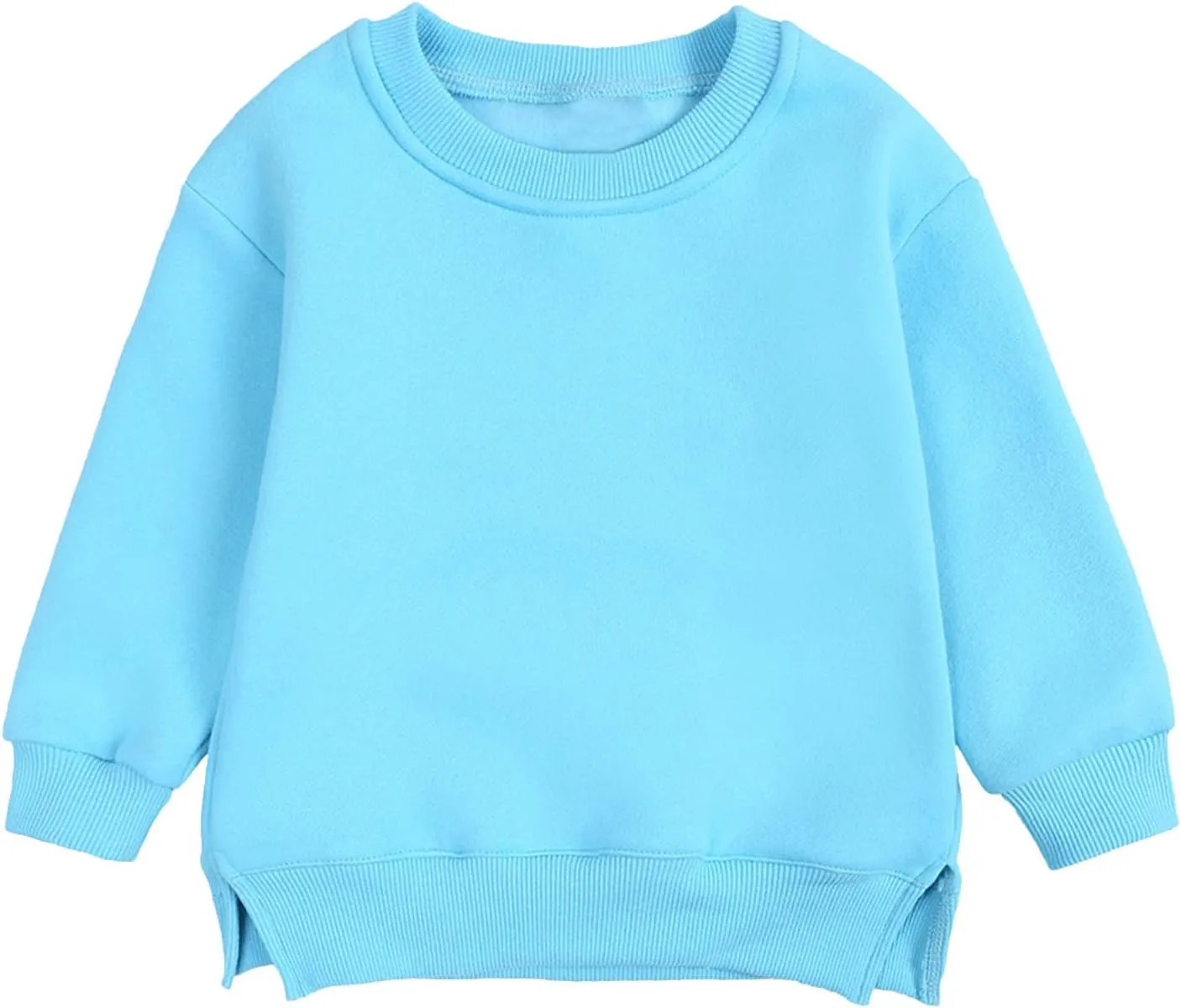 Toddler Boys Girls Fleece Lined Crewneck Sweatshirt Kids Sport Solid Basic Cotton Pullover Tops Long Girls Undershirts