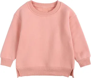 Toddler Boys Girls Fleece Lined Crewneck Sweatshirt Kids Sport Solid Basic Cotton Pullover Tops Long Girls Undershirts