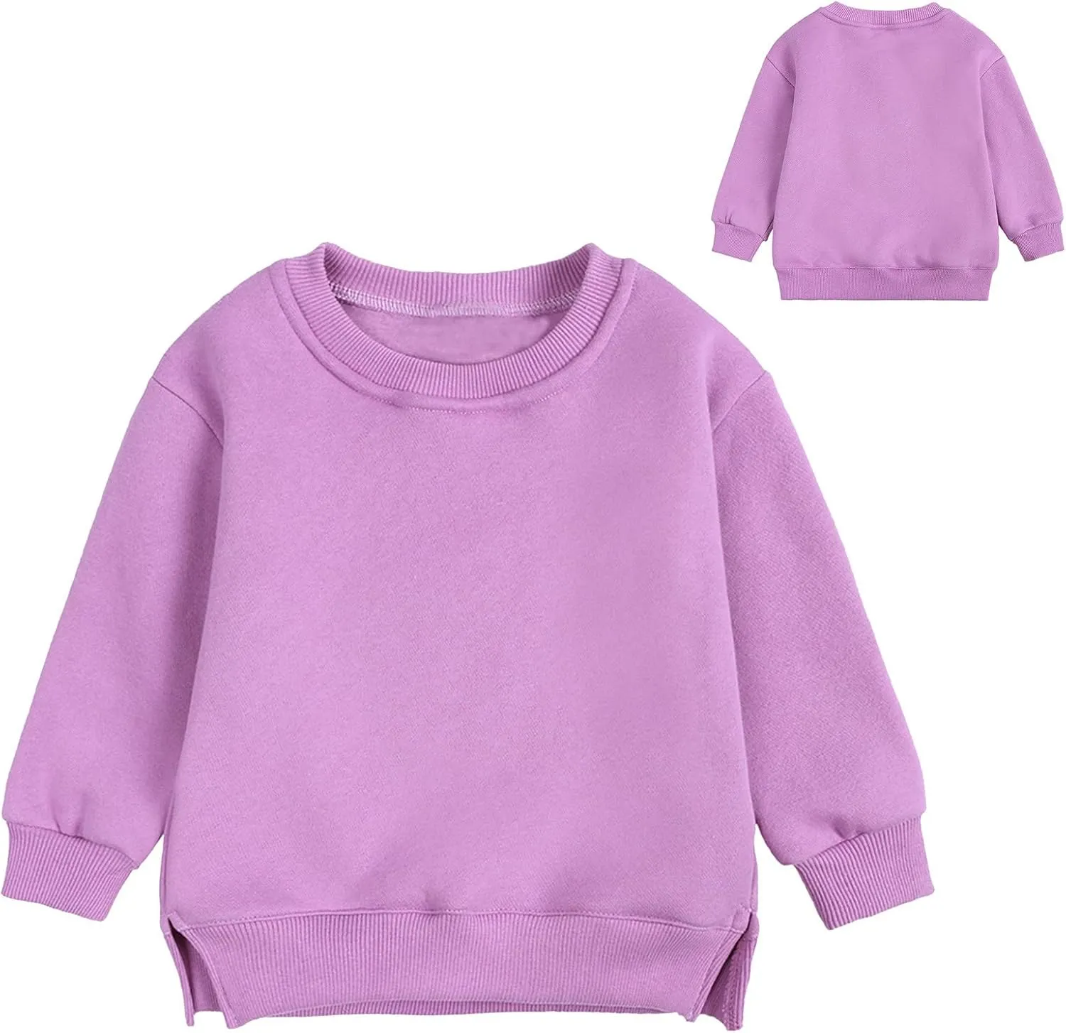 Toddler Boys Girls Fleece Lined Crewneck Sweatshirt Kids Sport Solid Basic Cotton Pullover Tops Long Sleeve Shirt