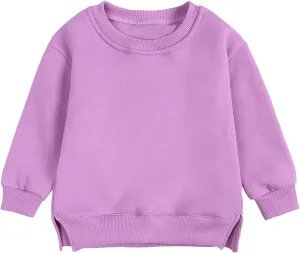 Toddler Boys Girls Fleece Lined Crewneck Sweatshirt Kids Sport Solid Basic Cotton Pullover Tops Long Sleeve Shirt