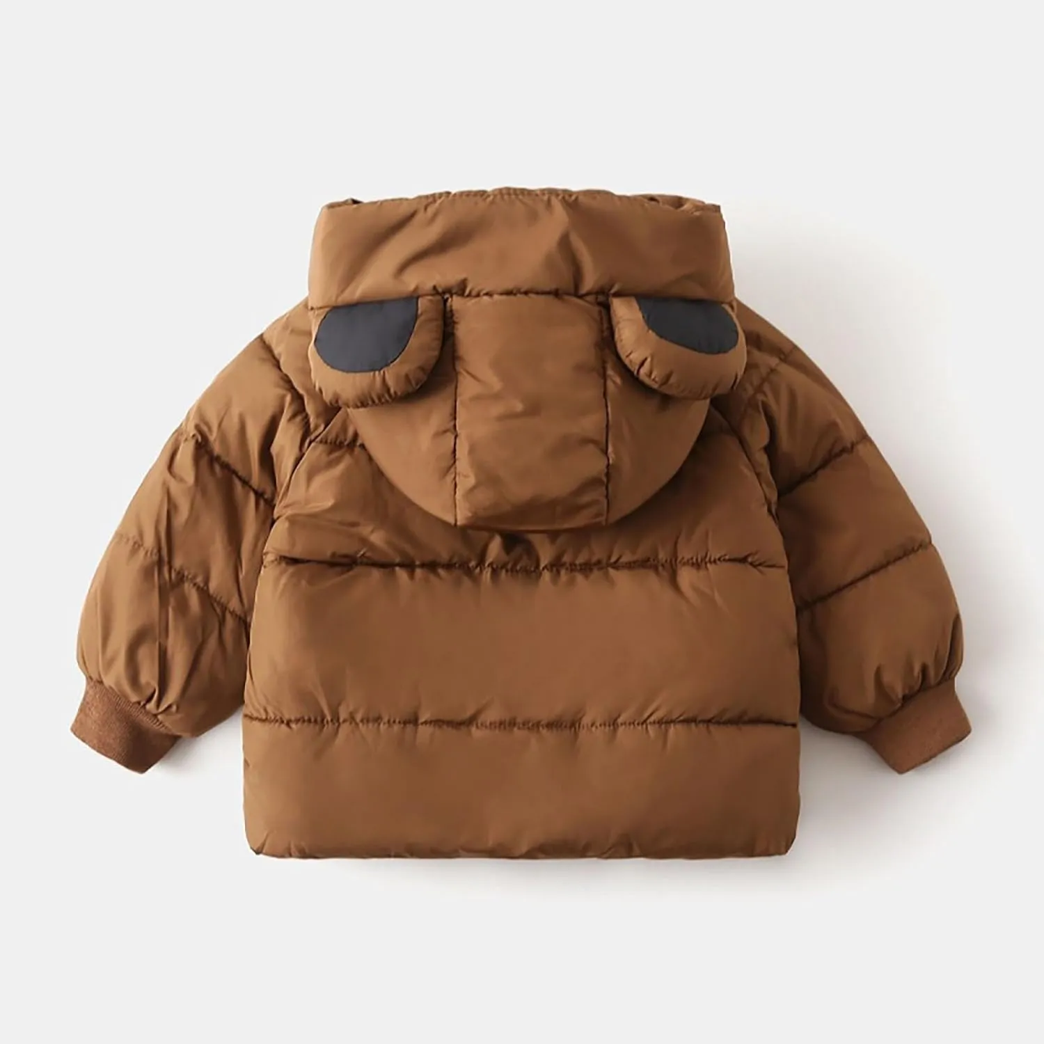 Toddler Girls Boys Winter Solid Color Hooded Thickened Coat Warm Zipper Padded Cotton Jacket Outerwear with Pocket