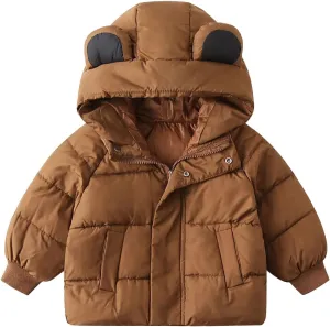 Toddler Girls Boys Winter Solid Color Hooded Thickened Coat Warm Zipper Padded Cotton Jacket Outerwear with Pocket