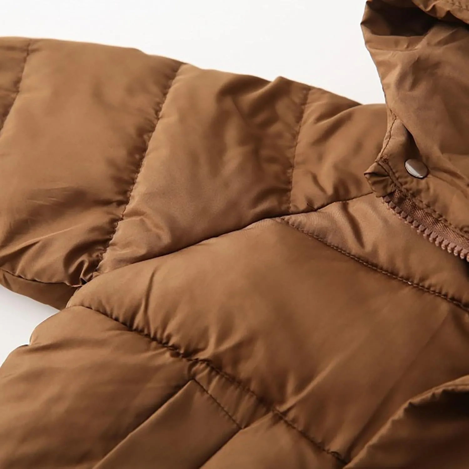 Toddler Girls Boys Winter Solid Color Hooded Thickened Coat Warm Zipper Padded Cotton Jacket Outerwear with Pocket