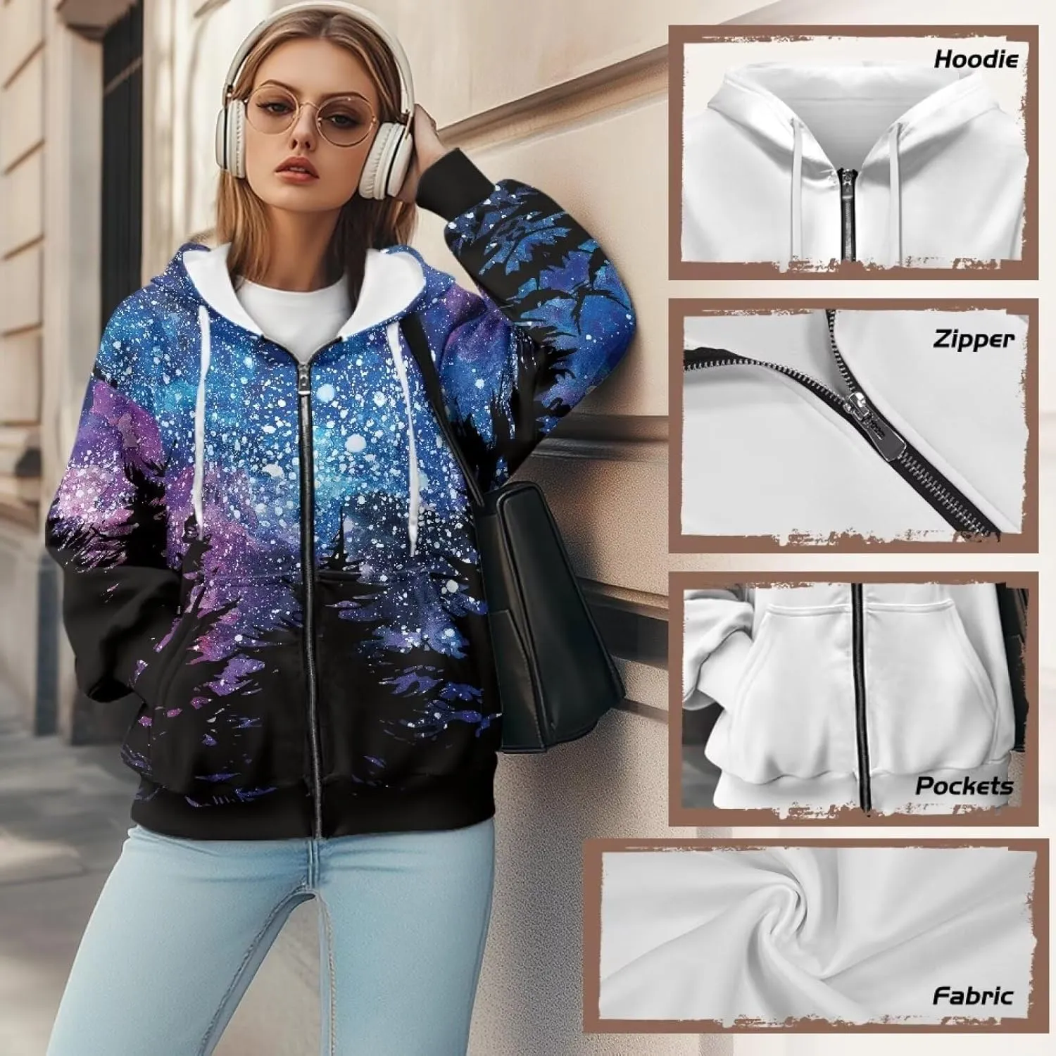 TODIYADDU Oversized Sweatshirt for Women Trendy Hoodies with Pockets Casual Long Sleeve Zip Up Pullover Y2k Clothes Gifts