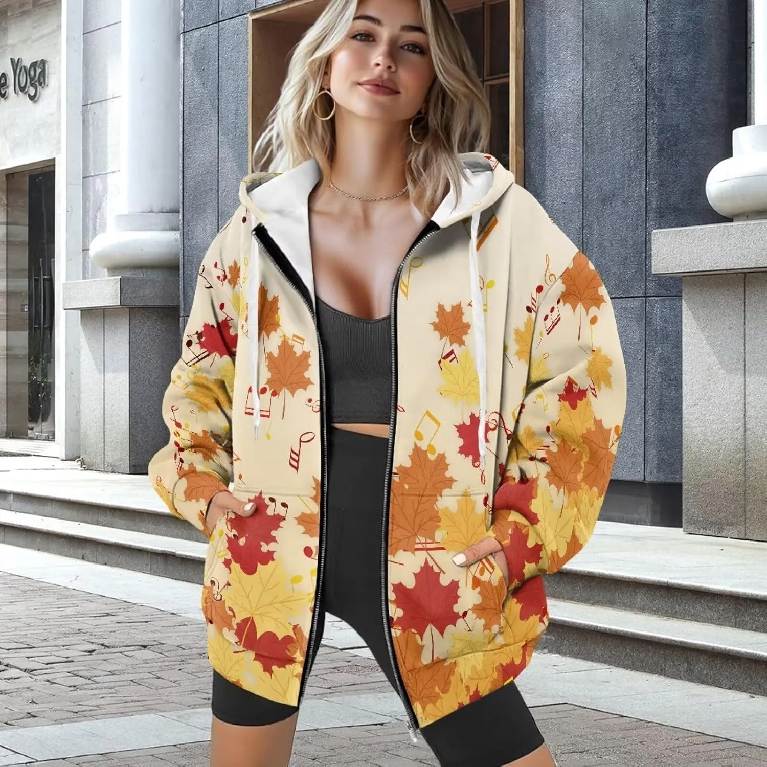 TODIYADDU Zip Up Hoodie for Women Fashion Sweatshirts with Pockets Oversized Jacket Drawstring Hoodies Y2k Winter Outfits