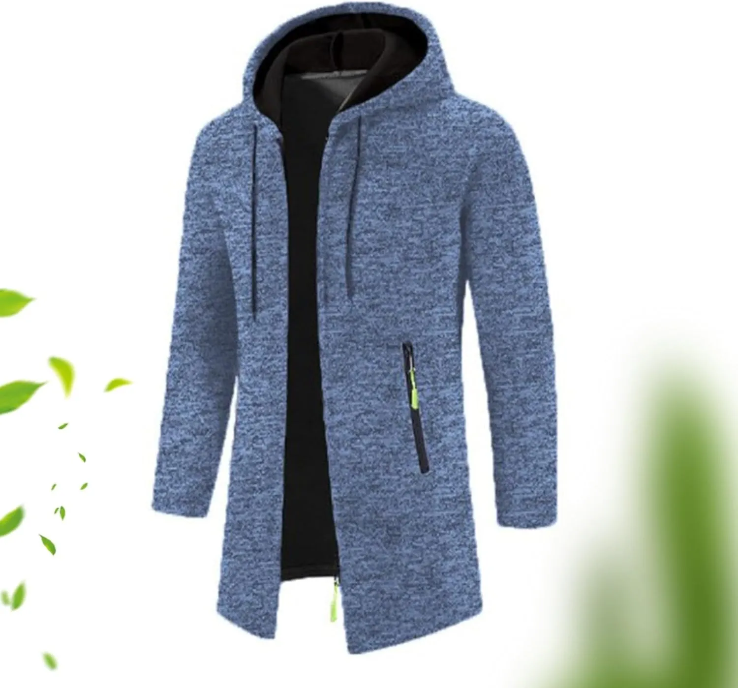 Trench Coat for Men Wool Blend Full Zip Hooded Long Cardiagn Jacket Winter Classic Business Overcoat with Pockets