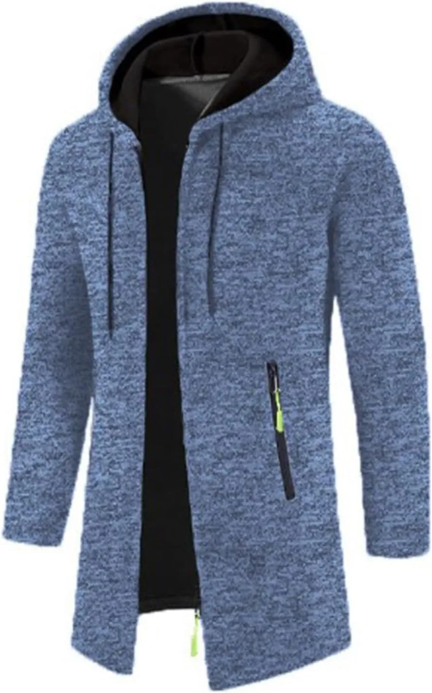 Trench Coat for Men Wool Blend Full Zip Hooded Long Cardiagn Jacket Winter Classic Business Overcoat with Pockets