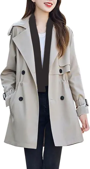 Trench Coat for Women 2024 Long Elegant Windbreaker Jacket Double-Breasted Classic Lapel Overcoat Slim Outerwear Coat