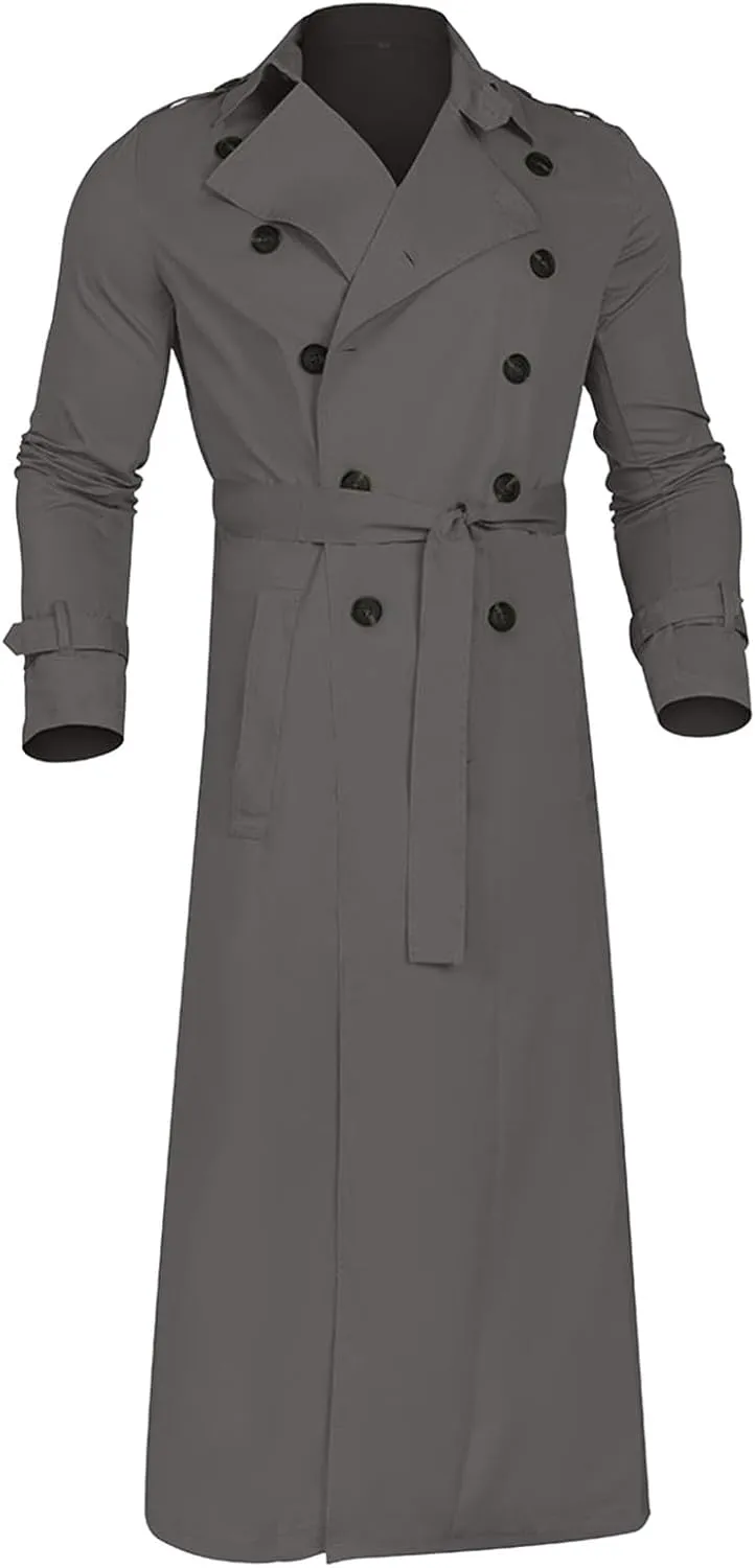 Trench Coats for Men Fall Long Jackets Double Breasted Overcoat Long Sleeve Tops Casual Business Outerwear with Pocket