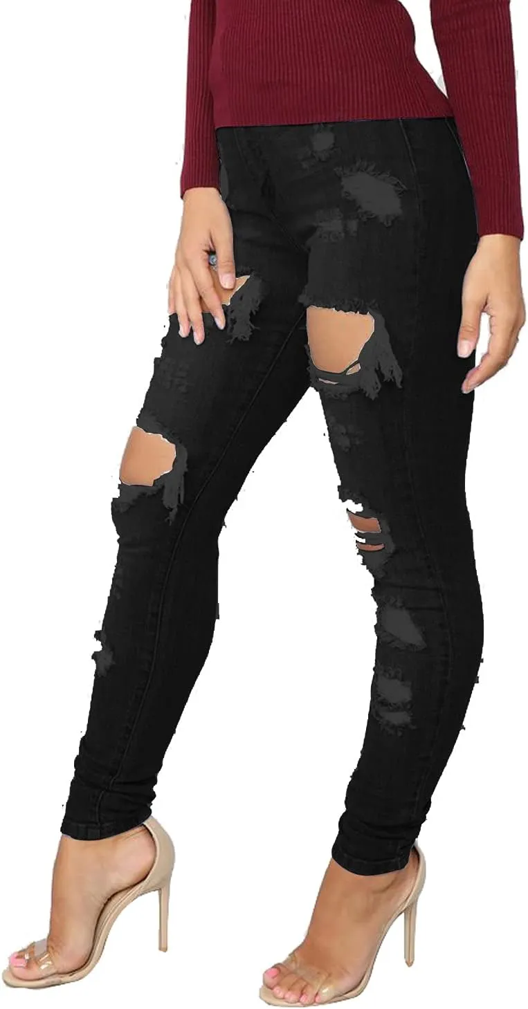 Tulucky Women's Boyfriend Jeans Distressed Slim Fit Ripped Denim Pants Comfy Stretch Skinny Jeans