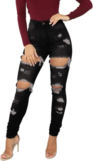 Tulucky Women's Boyfriend Jeans Distressed Slim Fit Ripped Denim Pants Comfy Stretch Skinny Jeans