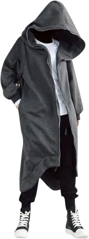 TUQIDEWU Hoodies for Men Pullover, Full Zipper Cloak Cardigan with Hood Long Tunic Sweatshirts Jackets Gothic Street Hoodies