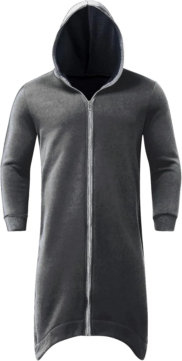 TUQIDEWU Hoodies for Men Pullover, Full Zipper Cloak Cardigan with Hood Long Tunic Sweatshirts Jackets Gothic Street Hoodies