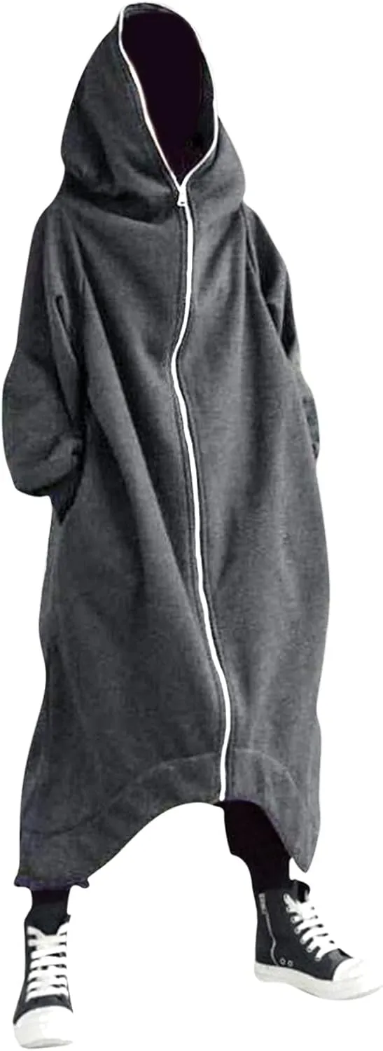 TUQIDEWU Hoodies for Men Pullover, Full Zipper Cloak Cardigan with Hood Long Tunic Sweatshirts Jackets Gothic Street Hoodies
