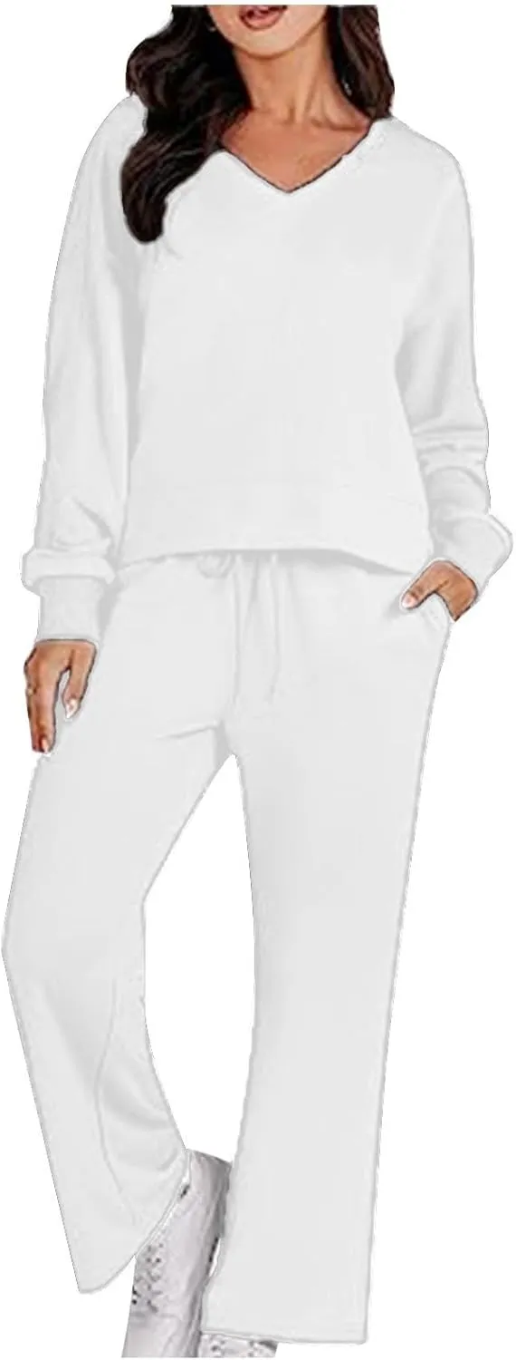 Two Piece Outfits For Women Sweatsuit Long Sleeve Sweatshirt And Wide Leg Sweatpant Lounge Set Matching Tracksuit