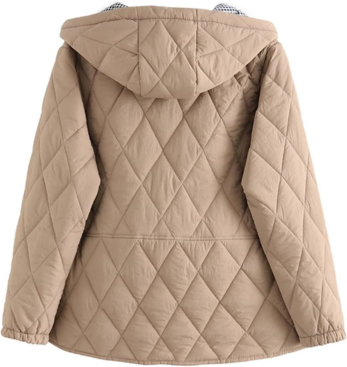 Uillui Hooded Cotton Coat Women Baggy Thermal Warm Padded Coat Fashion Argyle Plaid Button Down Jacket Winter Casual Outwear