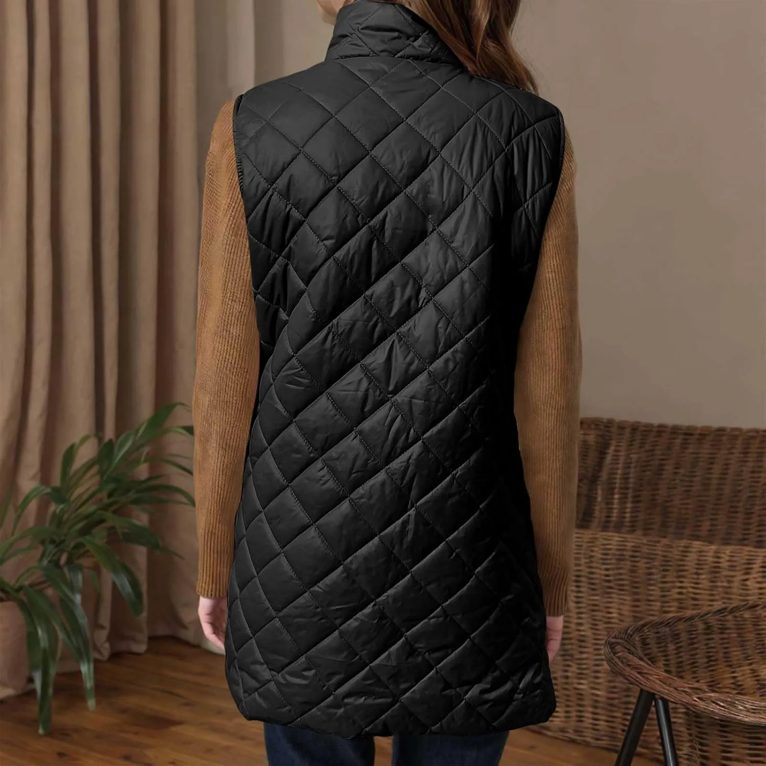 Uillui Long Winter Vest for Women 2024 Trendy Outwear Lightweight Quilted Puffer Down Vest Women Warm Padded Gilet Jackets