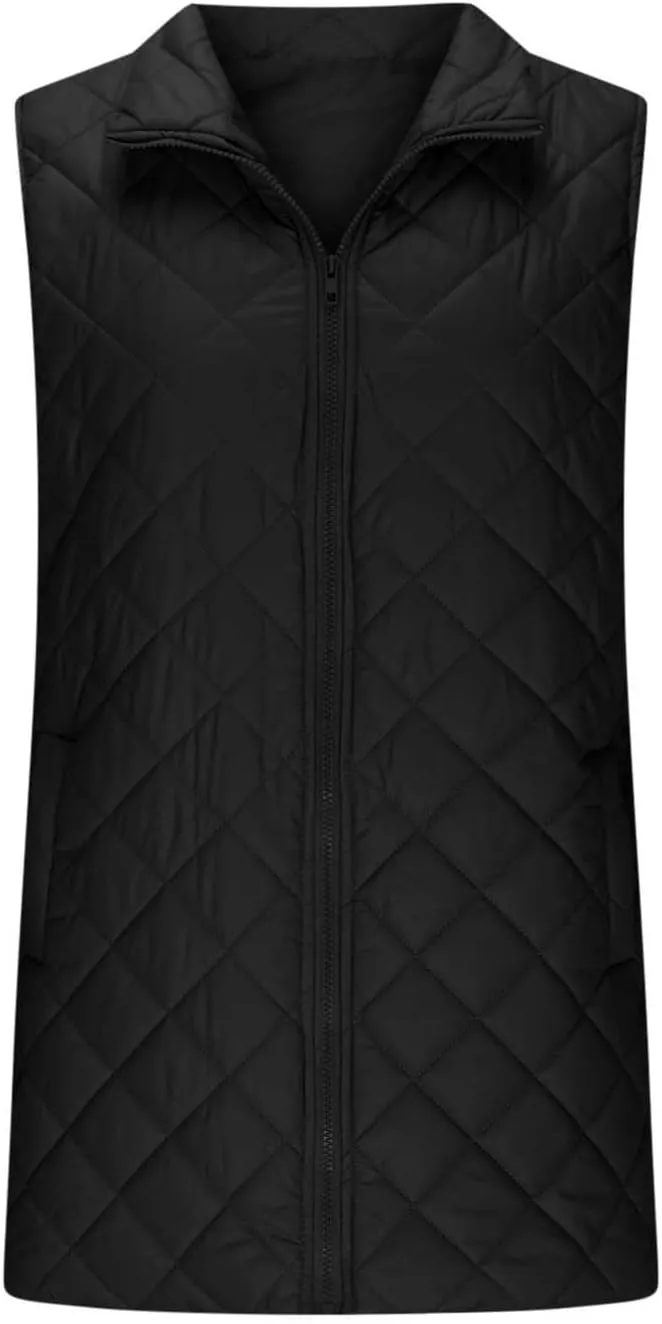 Uillui Long Winter Vest for Women 2024 Trendy Outwear Lightweight Quilted Puffer Down Vest Women Warm Padded Gilet Jackets