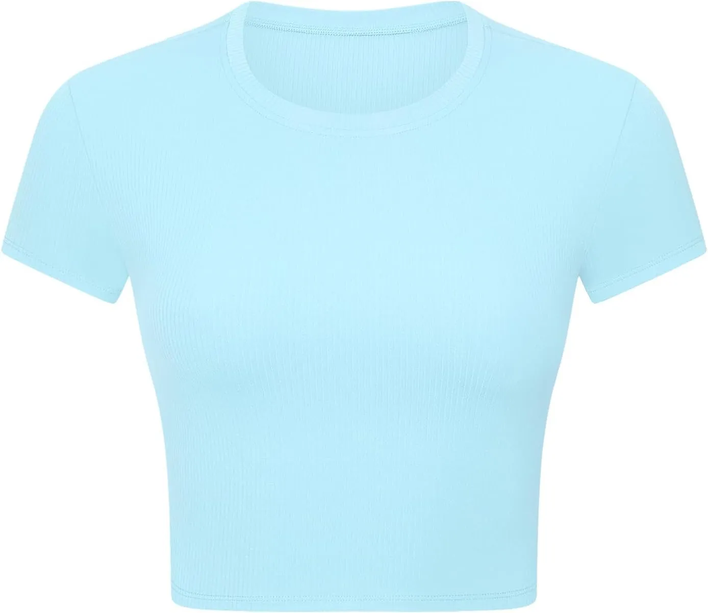 Ukaste Women's Petite Ribbed Short-Sleeve Crewneck Crop T-Shirt - Athletic Yoga Tee Tops for Juniors
