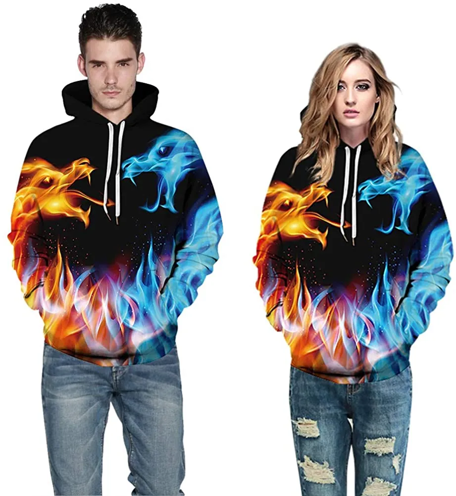 Unisex Men Women's 3d Print Long Sleeve Fire Dragon Sweatshirt Novelty Hip Hop Pullover Hoodie
