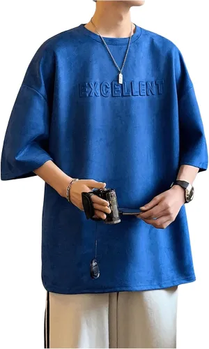 Verdusa Men's Letter Embossed Drop Shoulder T Shirt Half Sleeve Oversized Tee Top