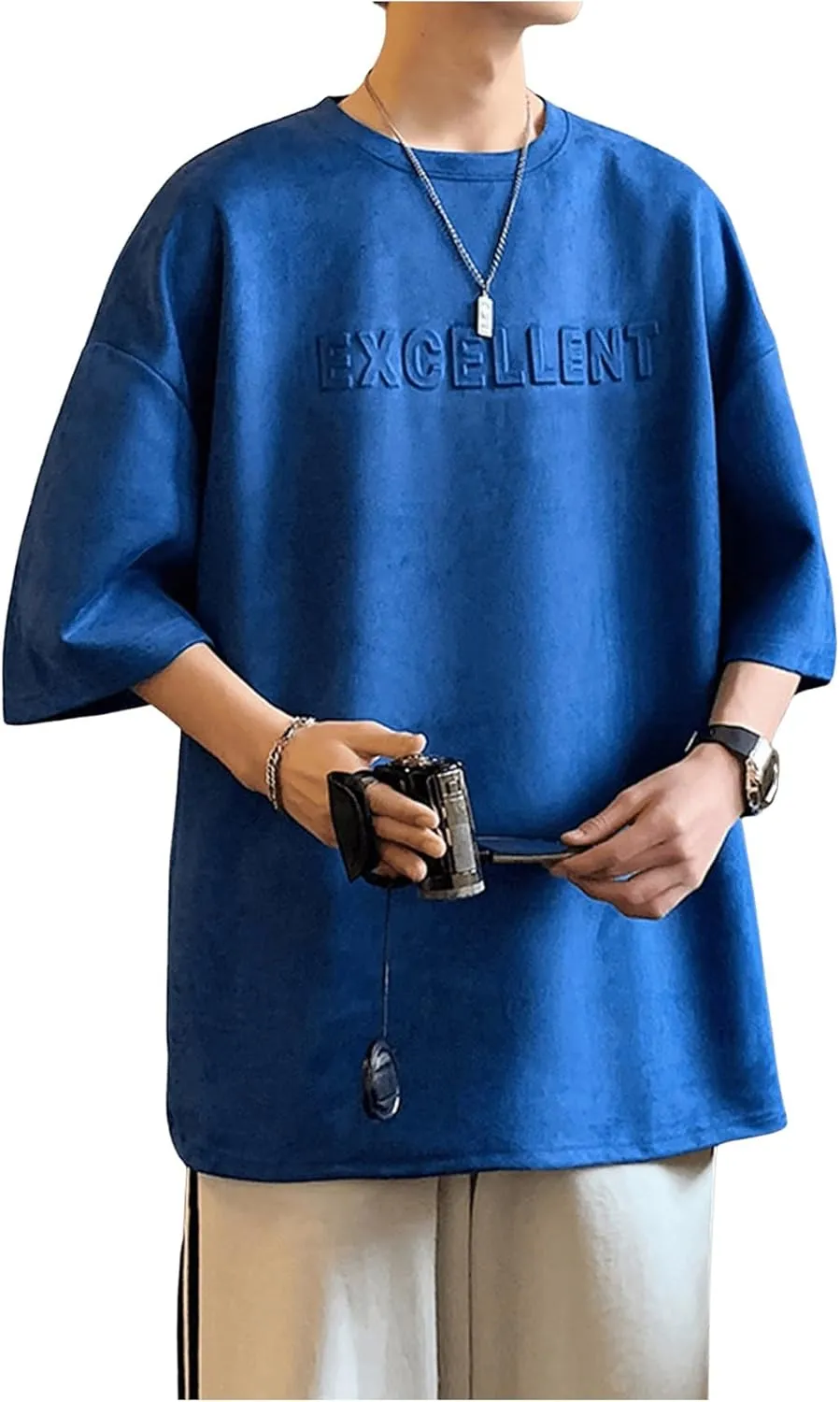 Verdusa Men's Letter Embossed Drop Shoulder T Shirt Half Sleeve Oversized Tee Top