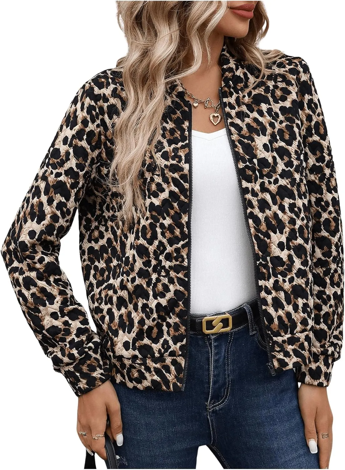 Verdusa Women's Zip Up Textured Bomber Jacket Casual Long Sleeve Outerwear