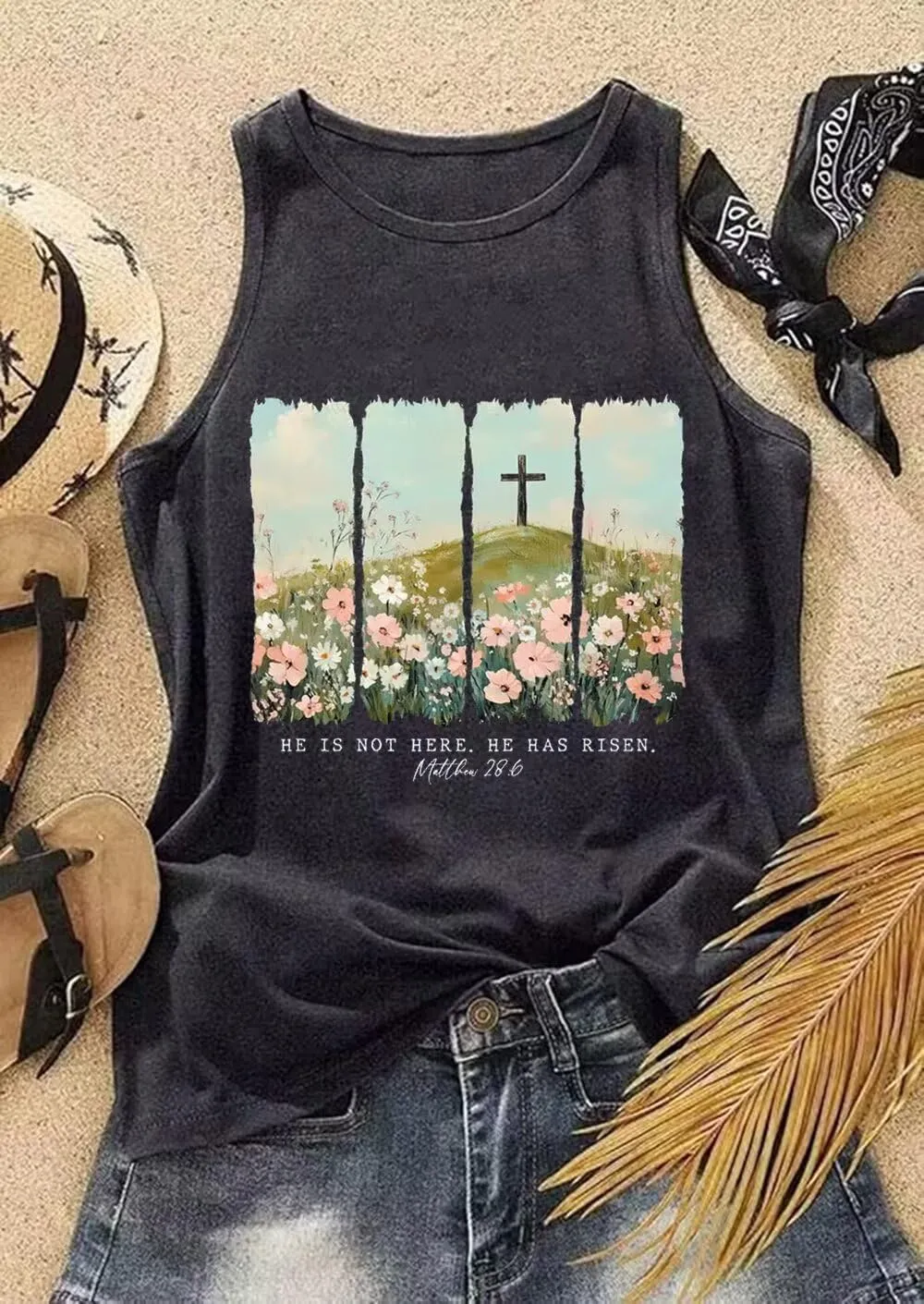 VKEGNIO Christian Tank Top for Women Vintage Bible Verse Boho Floral Graphic Sleeveless Shirt Christian Gifts Shirts Vest