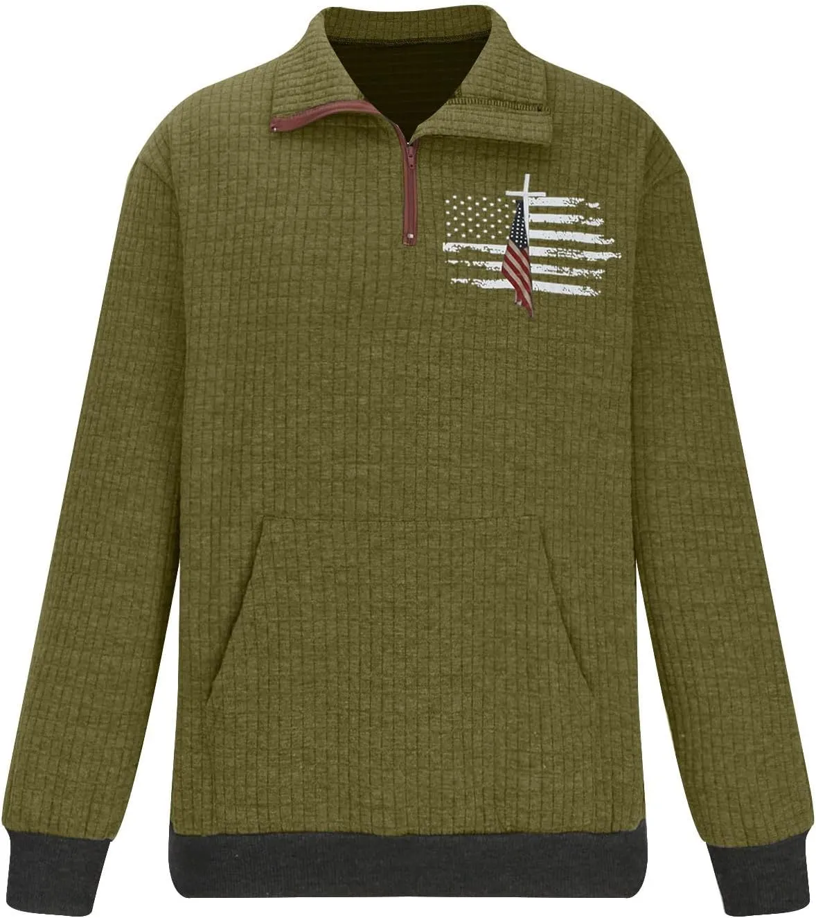 Waffle Knit Sweatshirts for Men Lightweight Long Sleeve Quarter Zip Pullover Shirts Regular Fit Solid Fall Shirt
