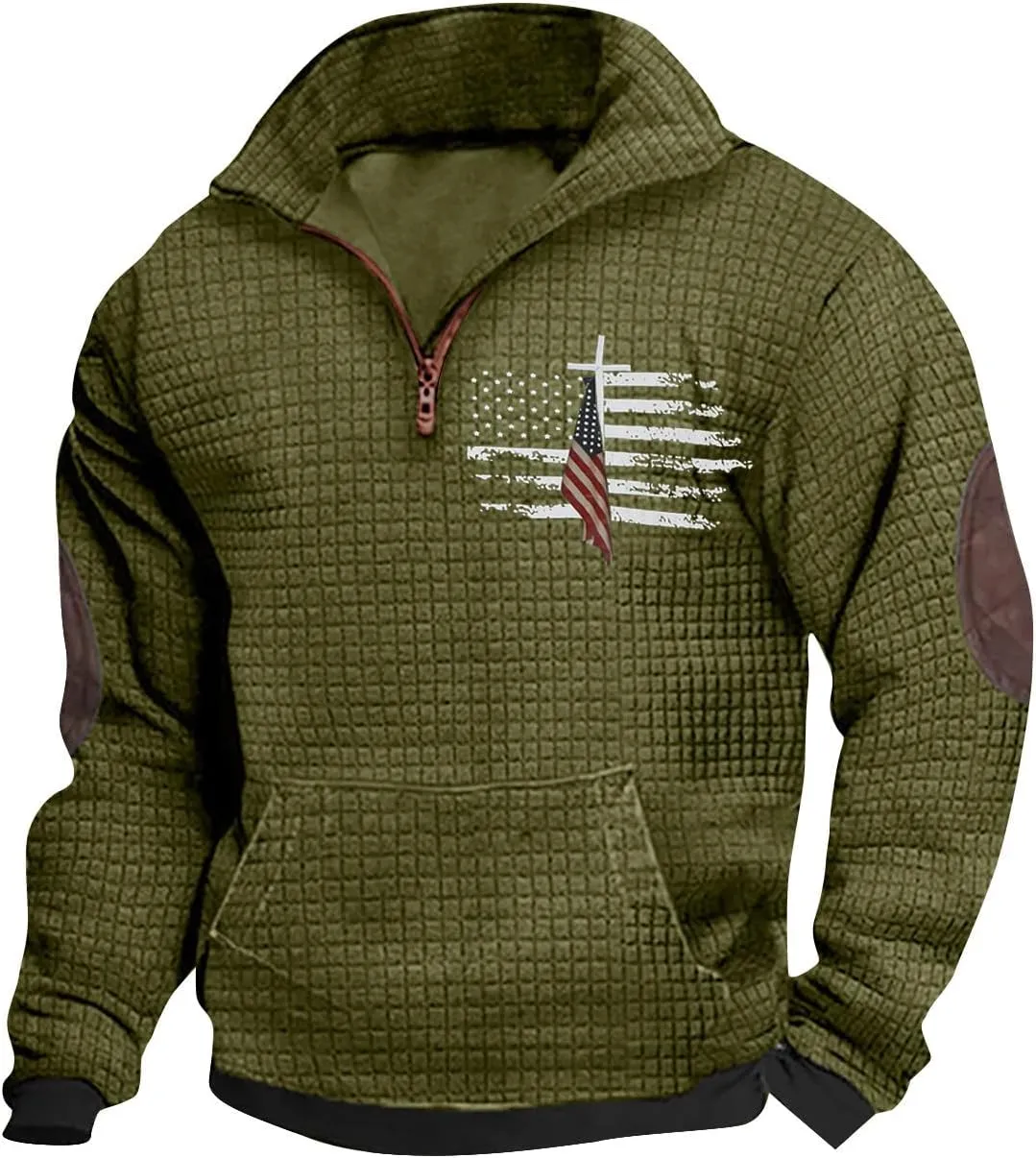Waffle Knit Sweatshirts for Men Lightweight Long Sleeve Quarter Zip Pullover Shirts Regular Fit Solid Fall Shirt