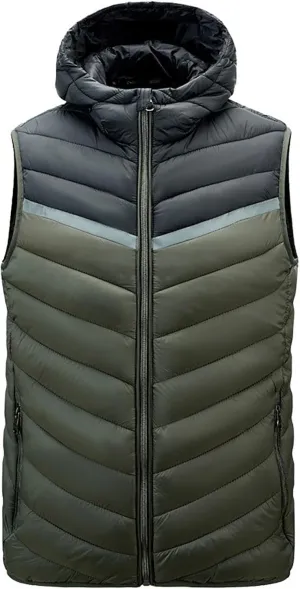 Waistcoat for Men's Fall Winter Warm Cotton Padded Sleeveless Snow Jackets Trendy Color Block Plus Size Vest Coat