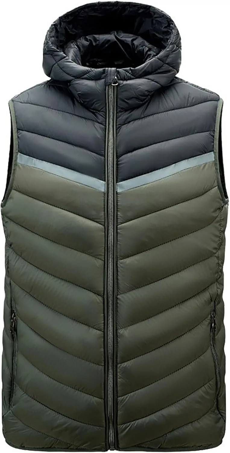 Waistcoat for Men's Fall Winter Warm Cotton Padded Sleeveless Snow Jackets Trendy Color Block Plus Size Vest Coat