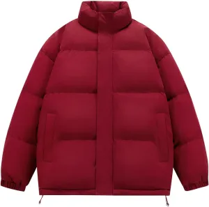 Winter Coats for Men Quilted Cotton Puffer Jacket Couples Thermal Thicken Outerwear Full Zip Warm Jacket with Pockets