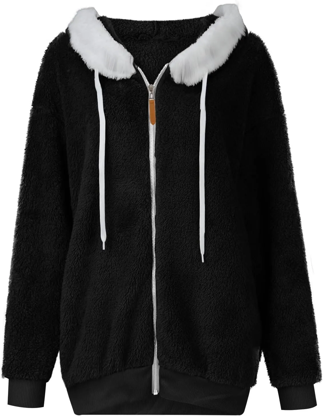 Winter Coats for Women 2024 Long Sleeve Faux Fur Fleece Jacket Zipper Plus Size Hooded Fuzzy Outerwear With Pockets