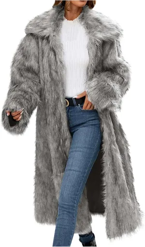 Winter Coats for Women Long Faux Fur Cardigan Leopard Print Fuzzy Jacket Fleece Trench Coat Elegant Cardigan Coat