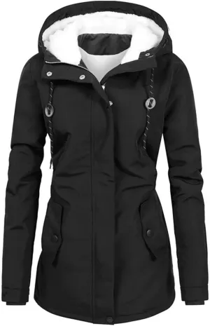Women Faux Fur Hooded Parka Coats Winter Fleece Sherpa Lined Mid Length Jacket Winter Outwear Windproof Warm Jackets