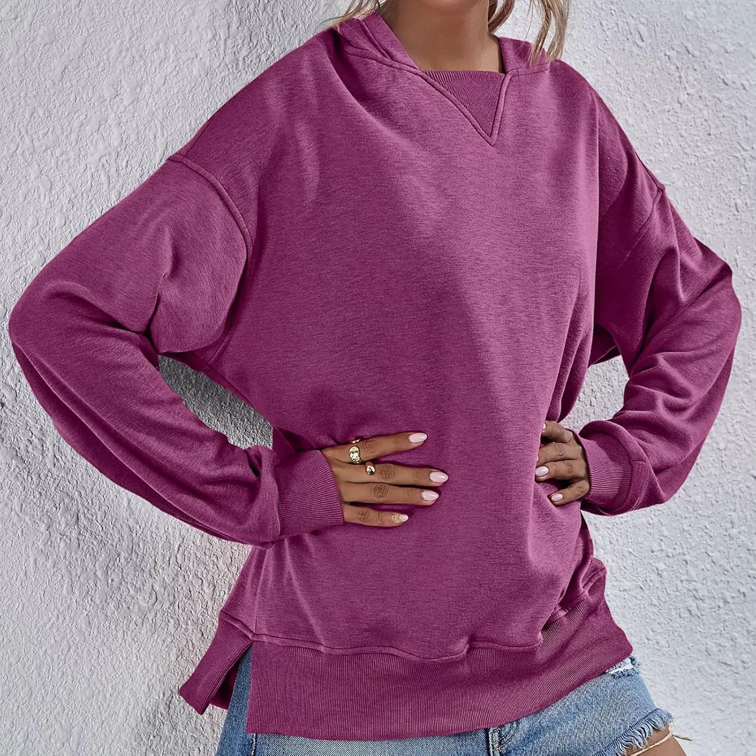 Women Hoodies Casual Long Sleeve Sweatshirt Solid Color Loose Pullover Tops 2023 Plus Size Fall Blouses Shirts