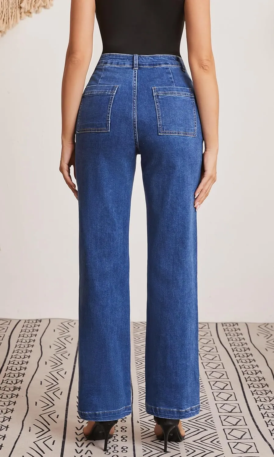 Women Jeans Straight High Waisted Stretchy Trendy Pants with Pocket Jeans for Women