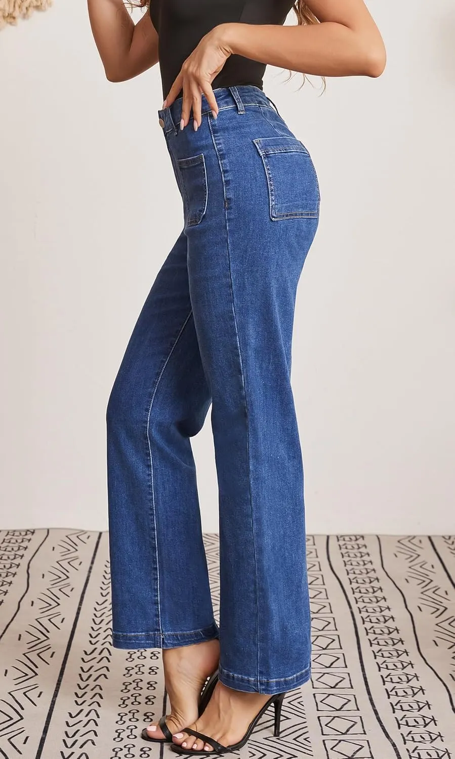 Women Jeans Straight High Waisted Stretchy Trendy Pants with Pocket Jeans for Women