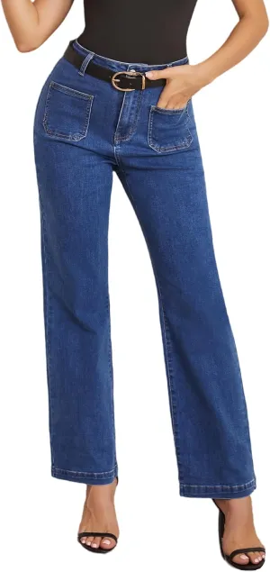 Women Jeans Straight High Waisted Stretchy Trendy Pants with Pocket Jeans for Women