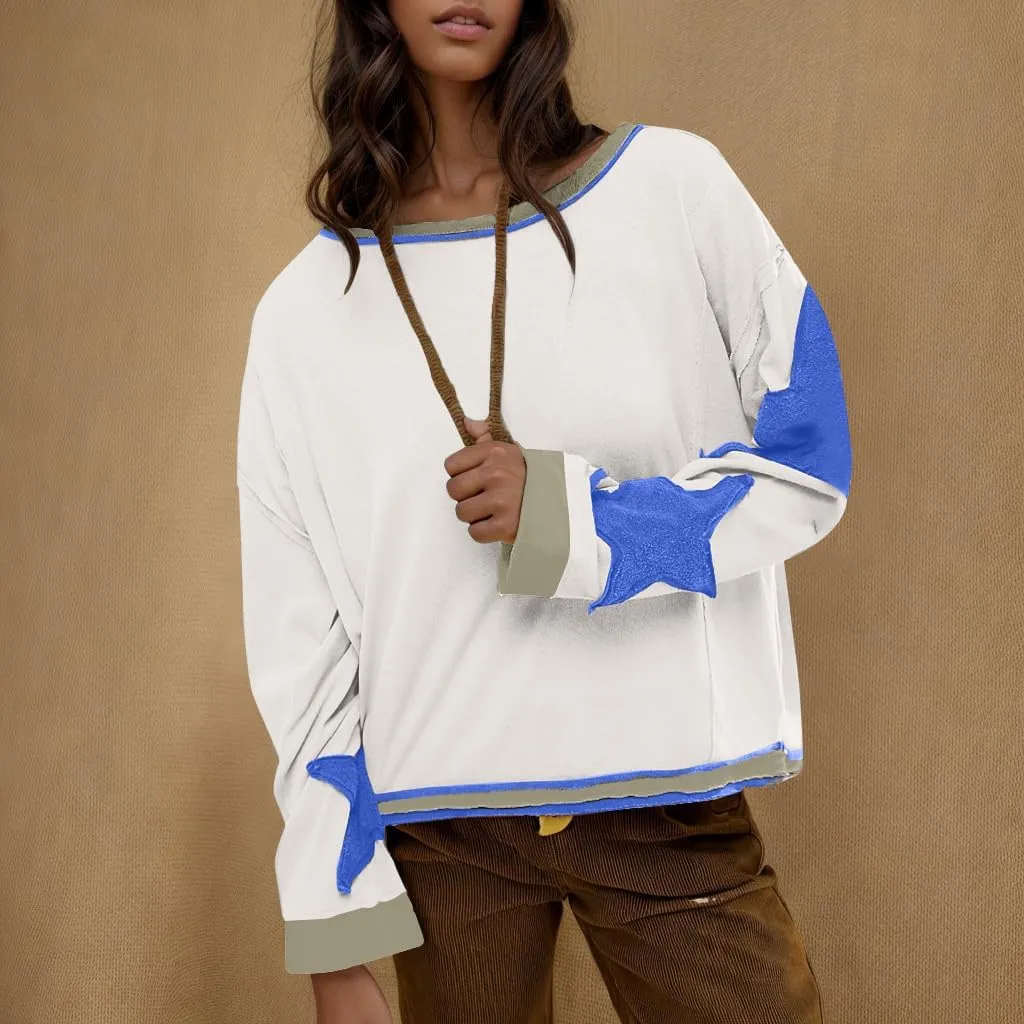 Women Oversize Sweatshirts Crewneck Long Sleeve Star Print Casual Loose Pullover Fall Fashion 2024 Clothes Tops