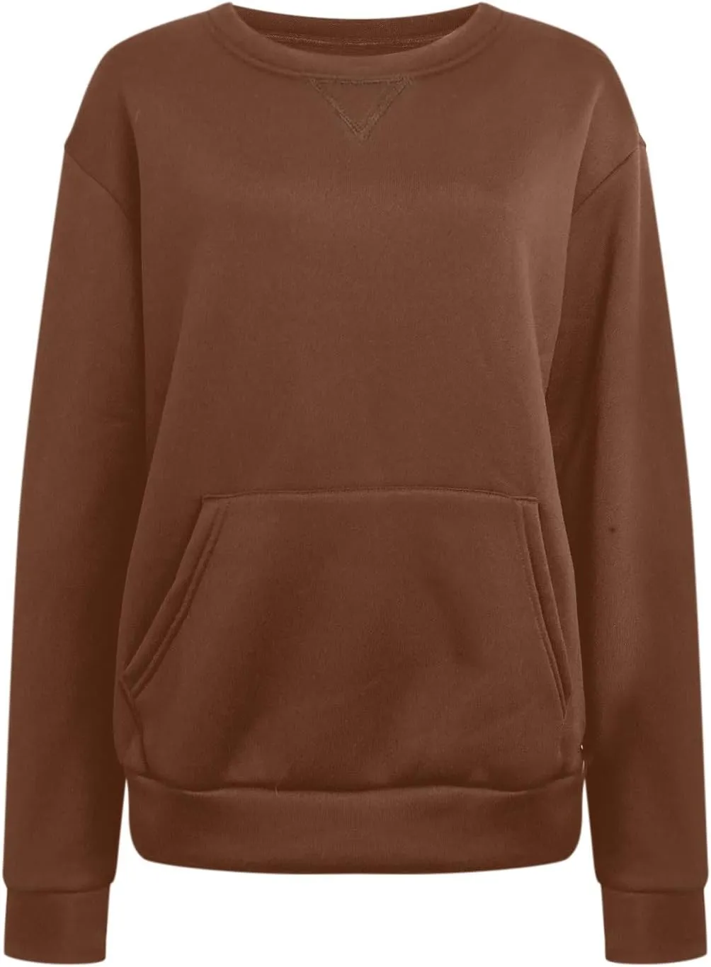 Women Round Neck Pullover Shirts Long Sleeve Solid Color Casual Sweatshirt Loose Fit Casual Tops with Pocket Fall Clothes