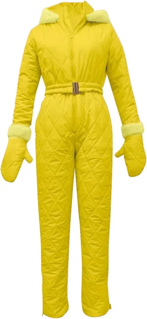 Women Snowboard Skisuit Outdoor Sports Ski Suit Thick Snow Playsuit Jumpsuits Zipper Fur Hoodie Onesie, Large