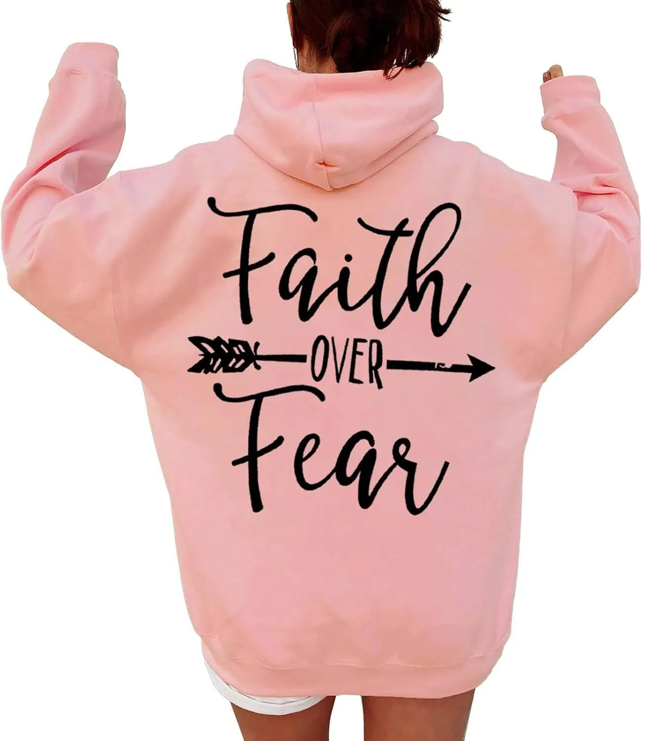 Women Solid Basic Letter Loose Hoodie Women Winter Warm Fashion Long Sleeve Loose Solid Hooded Sweatshirt for Women
